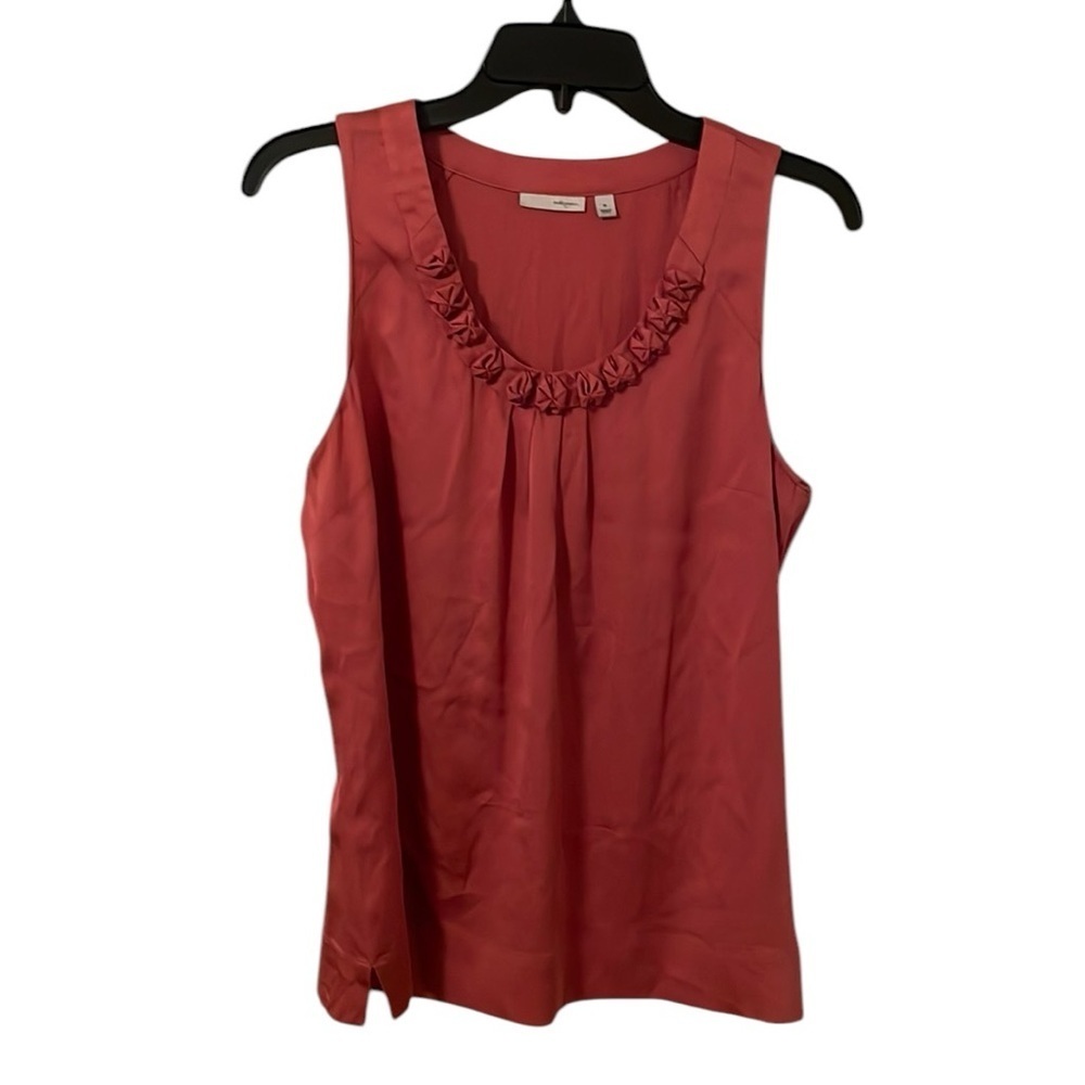 HALOGEN | Women’s Salmon Pink Round Neck Ruched Design Sleeveless Top Size M